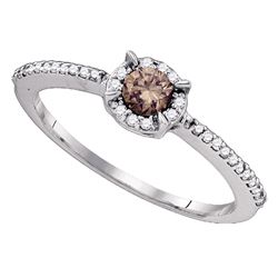 Round Brown Diamond Solitaire Bridal Wedding Engagement Ring 1/3 Cttw 10kt White Gold - REF-17N5F