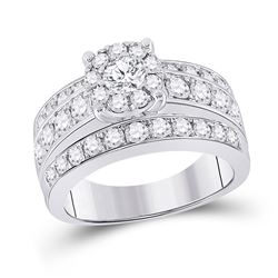 Round Diamond Halo Bridal Wedding Engagement Ring 2 Cttw 14kt White Gold - REF-170F9W