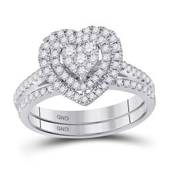 Round Diamond Heart Bridal Wedding Ring Band Set 5/8 Cttw 10kt White Gold - REF-54H5R