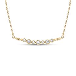 Womens Round Diamond Bezel Bar Necklace 1/3 Cttw 14kt Yellow Gold - REF-49H9R