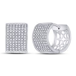 Womens Round Diamond Huggie Earrings 1/2 Cttw 10kt White Gold - REF-38F9W