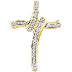 Womens Round Diamond Cross Pendant 1/8 Cttw 10kt Yellow Gold - REF-13W9K