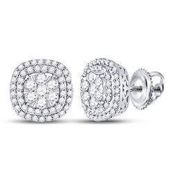 Womens Round Diamond Cluster Cushion Earrings 1 Cttw 14kt White Gold - REF-74W9K