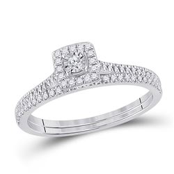 Round Diamond Halo Bridal Wedding Ring Band Set 1/4 Cttw 10kt White Gold - REF-23H9R