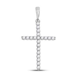 Womens Round Diamond Cross Pendant 1/5 Cttw 10kt White Gold - REF-12K9Y