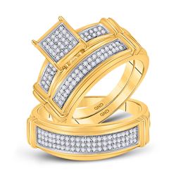 His Hers Diamond Square Cluster Matching Wedding Set 3/8 Cttw 10kt Yellow Gold - REF-46K5Y