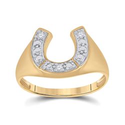 Mens Round Diamond Lucky Horseshoe Ring 1/20 Cttw 10kt Yellow Gold - REF-16X5A