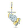 Image 1 : Mens Round Diamond Praying Hands Cross Charm Pendant 1-1/2 Cttw 10kt Yellow Gold - REF-82F9W