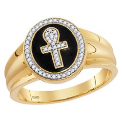 Mens Round Diamond Ankh Cross Fashion Ring 1/6 Cttw 10kt Yellow Gold - REF-31W9K