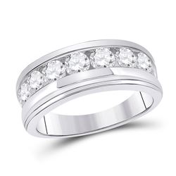 Mens Round Diamond Single Row Band Ring 2 Cttw 14kt White Gold - REF-208W5K