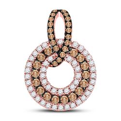 Womens Round Brown Diamond Circle Pendant 1/2 Cttw 10kt Rose Gold - REF-24M9H