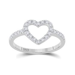 Womens Round Diamond Heart Ring 1/5 Cttw 10kt White Gold - REF-14Y5N