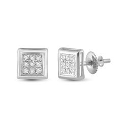 Womens Round Diamond Square Earrings 1/20 Cttw 10kt White Gold - REF-4K9Y