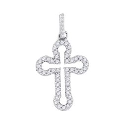 Womens Round Diamond Outline Cross Pendant 1/6 Cttw 10kt White Gold - REF-7X5A