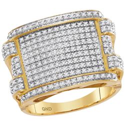 Mens Round Diamond Rectangle Cluster Ring 3/4 Cttw 10kt Yellow Gold - REF-59Y5N