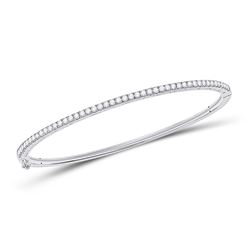 Womens Round Diamond Stackable Bangle Bracelet 1 Cttw 14kt White Gold - REF-85A9M