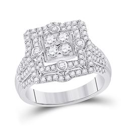 Womens Round Diamond Square Halo Cluster Ring 1 Cttw 14kt White Gold - REF-89Y5N