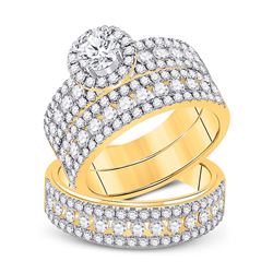 His Hers Round Diamond Halo Matching Wedding Set 3 Cttw 14kt Yellow Gold - REF-296Y5N