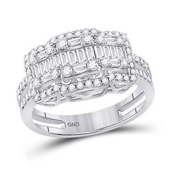 Womens Baguette Round Diamond Cluster Ring 7/8 Cttw 14kt White Gold - REF-76Y5N