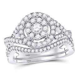 Round Diamond Bridal Wedding Ring Band Set 1 Cttw 14kt White Gold - REF-85F5W