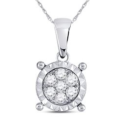 Womens Round Diamond Fashion Cluster Pendant 1/8 Cttw 10kt White Gold - REF-12H9R