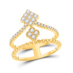 Womens Round Diamond Offset Square Fashion Ring 1/2 Cttw 10kt Yellow Gold - REF-32A5M