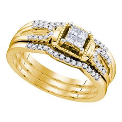 Princess Diamond Bridal Wedding Ring Band Set 1/4 Cttw 10kt Yellow Gold - REF-33Y9N