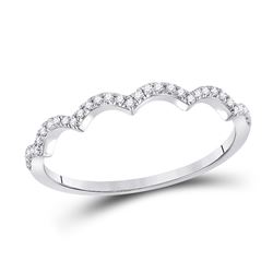 Womens Round Diamond Scalloped Stackable Band Ring 1/10 Cttw 10kt White Gold - REF-8W5K