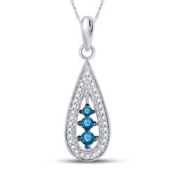 Womens Round Blue Color Enhanced Diamond Teardrop Pendant 1/5 Cttw 10kt White Gold - REF-9N9F