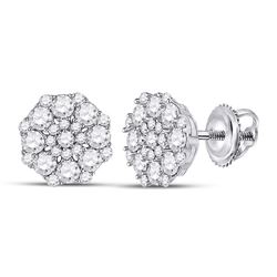 Womens Round Diamond Cluster Earrings 1-1/4 Cttw 14kt White Gold - REF-68F5W