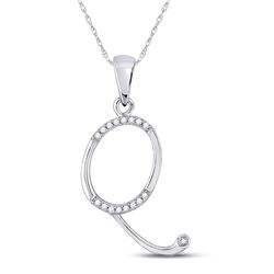 Womens Round Diamond Initial Q Letter Pendant 1/12 Cttw 10kt White Gold - REF-7X9A