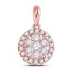 Image 1 : Womens Round Diamond Flower Cluster Pendant 1/2 Cttw 14kt Rose Gold - REF-36X9A