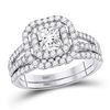 Image 1 : Princess Diamond Bridal Wedding Ring Band Set 1-1/2 Cttw 14kt White Gold - REF-153H5R