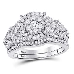 Round Diamond Bridal Wedding Ring Band Set 1 Cttw Size 8 14kt White Gold - REF-93N9F