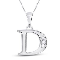 Womens Round Diamond D Initial Letter Pendant 1/20 Cttw 10kt White Gold - REF-6M5H