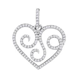 Womens Round Diamond Curl Heart Pendant 1/3 Cttw 10kt White Gold - REF-16Y9N