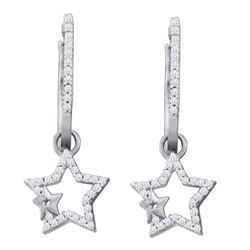 Womens Round Diamond Star Dangle Earrings 1/4 Cttw 10kt White Gold - REF-20X5A