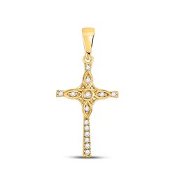 Womens Round Diamond Cross Pendant 1/12 Cttw 10kt Yellow Gold - REF-7F5W