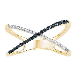 Womens Round Black Color Enhanced Diamond Crossover Band Ring 1/6 Cttw 10kt Yellow Gold - REF-15K9Y