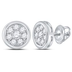 Womens Round Diamond Circle Cluster Stud Earrings 1/2 Cttw 14kt White Gold - REF-32H5R