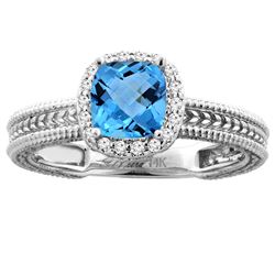 1.60 CTW Swiss Blue Topaz & Diamond Ring 14K White Gold - REF-45V3R