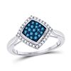 Image 1 : Blue Color Enhanced Round Diamond Womens Diagonal Square Cluster Ring 1/3 Cttw 10k White Gold - REF-