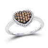 Image 1 : Brown Round Diamond Cluster Womens Heart Ring 1/3 Cttw 10k White Gold - REF-16M5H