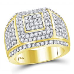 Mens Round Diamond Cushion Cluster Ring 2-1/2 Cttw 14kt Yellow Gold - REF-166Y5N