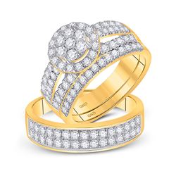 His Hers Round Diamond Cluster Matching Wedding Set 1-3/4 Cttw 14kt Yellow Gold - REF-129K9Y