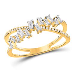 Womens Baguette Diamond Crossover Fashion Ring 1/3 Cttw 14kt Yellow Gold - REF-27N9F