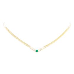 1.00 ctw Emerald And Diamond Necklace - 14KT Yellow Gold