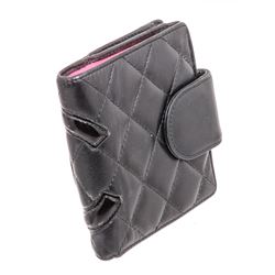 Chanel Black Quilted Leather Cambon Compact Wallet