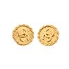 Image 1 : Chanel Vintage Gold Textured CC Logo Round Clip On Earrings