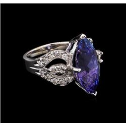 6.70 ctw Tanzanite and Diamond Ring - 14KT White Gold